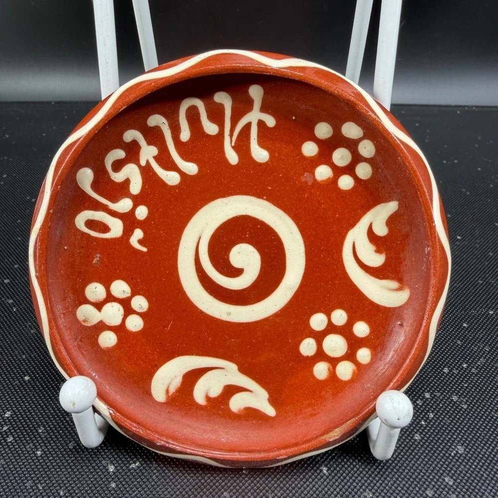 Hoganas‎ Keramik Redware Pottery Dish Hultsjo Swedish Folk Art Spiral 4 Inch